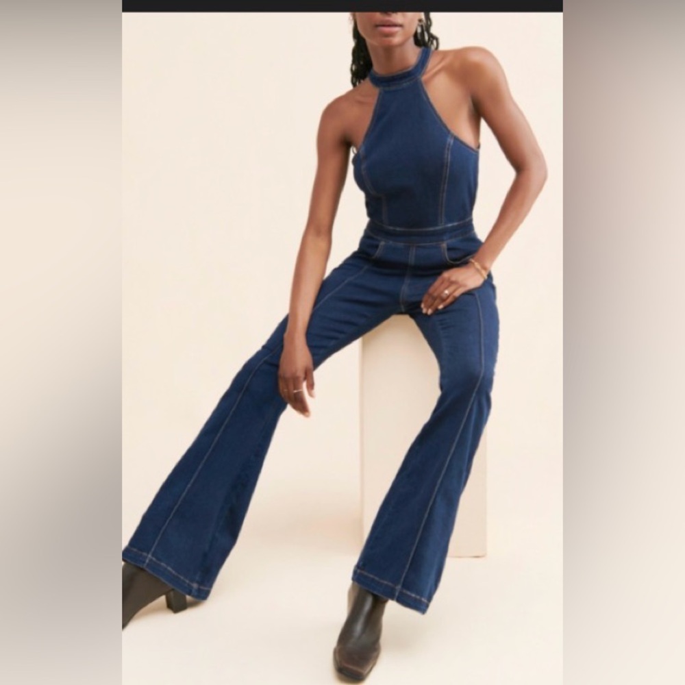 FREE PEOPLE WE THE FREE CRVY SYDNEY DENIM JUMPSUIT SIZE 6 NWOT